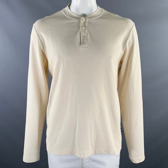 HUGO BOSS Size XL Cream Ribbed Cotton Henley Pullover